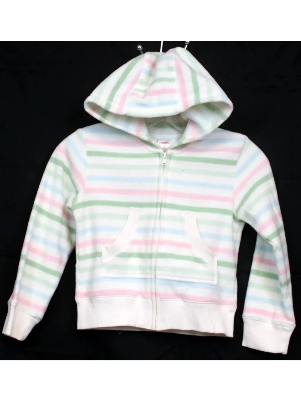 2007 Gymboree Snow Princess Fleece Hoodie sz 7 Zip up Pastel Stripe Pocket Winte